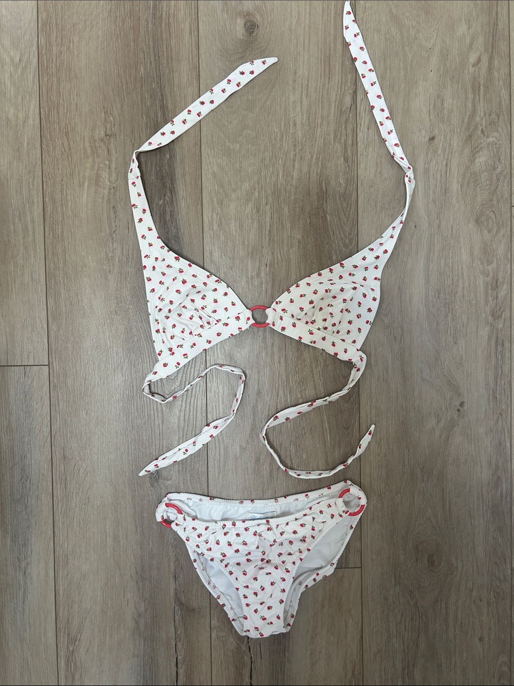 Shoshanna White Bikini Set with Red Cherry Print - Small - Vintage Y2K